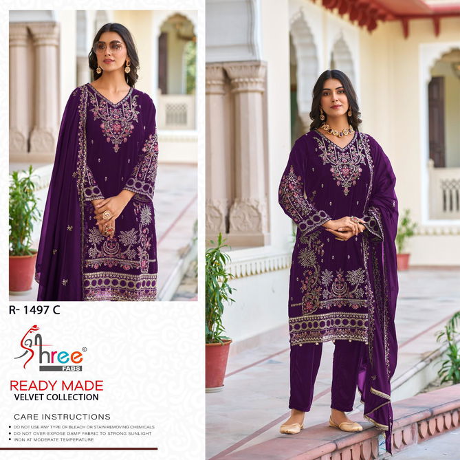 R 1497 By Shree Winter Wear Velvet Pakistani Suits Wholesale Shop in Surat